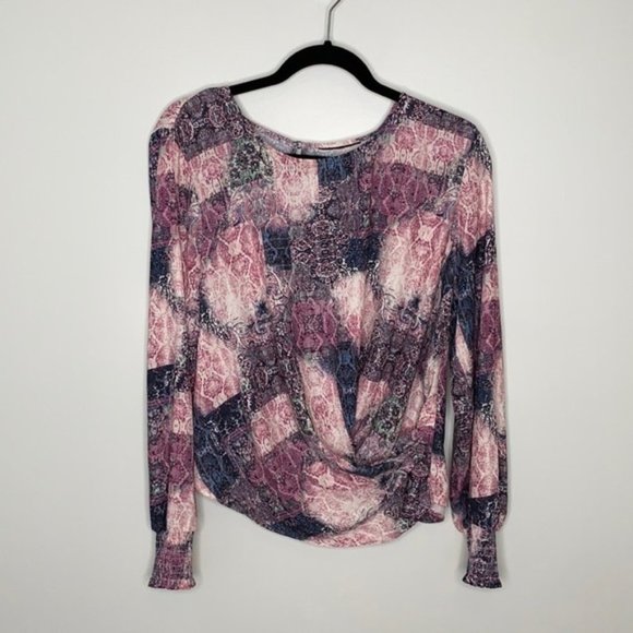 INC INTERNATIONAL CONCEPTS Purple Twist Front Draped Long Sleeve Blouse Medium - Picture 2 of 10